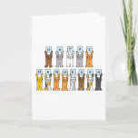 Happy Hanukkah für Cat Lover Feiertagskarte<br><div class="desc">Verschiedene farbige Cartoon-Katzen halten blass blaue Karten auf,  die Buchstaben haben,  die "Happy Hanukkah" ausdrücken.</div>