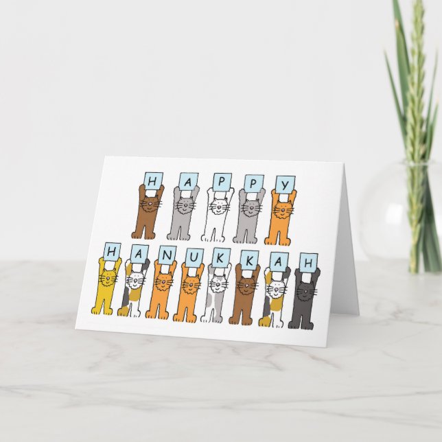 Happy Hanukkah für Cat Lover Feiertagskarte (Vorderseite)