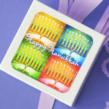 Happy Hanukkah gelb blau grün rot 4 menorahs