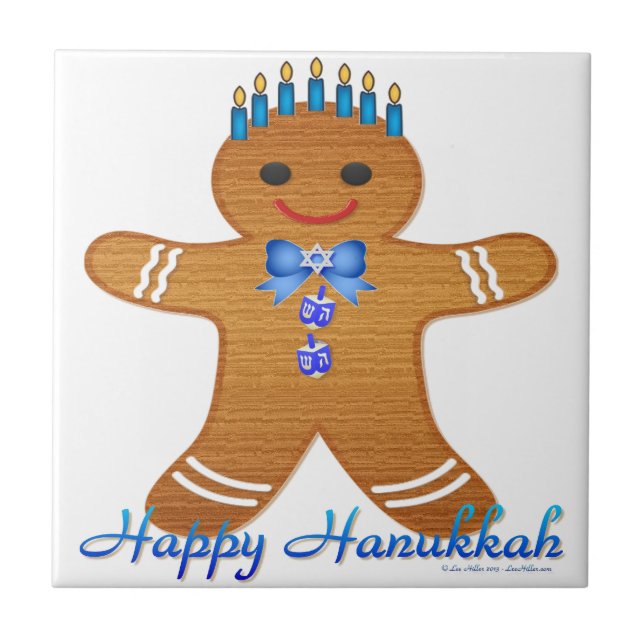 Happy Hanukkah Gingerbread Man Menorah Fliese (Vorderseite)