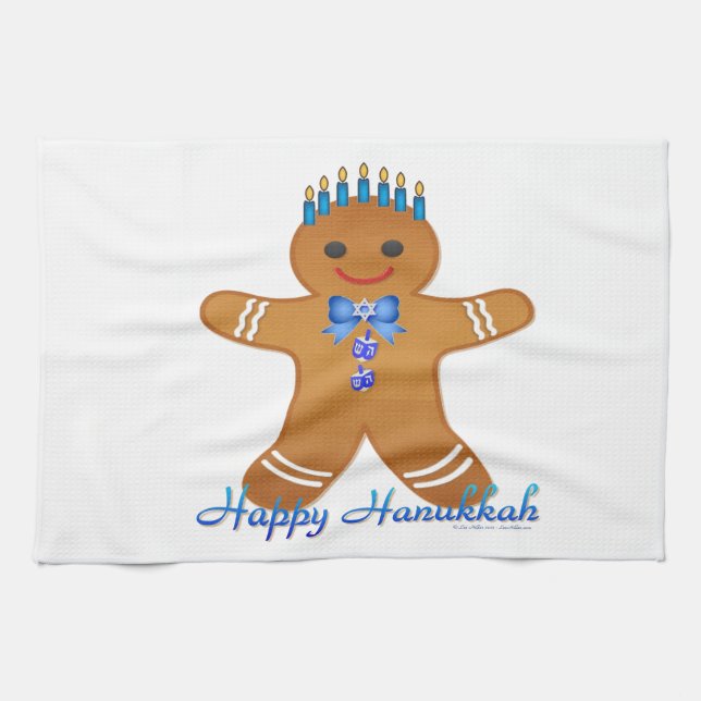 Happy Hanukkah Gingerbread Man Menorah Geschirrtuch (Horizontal)