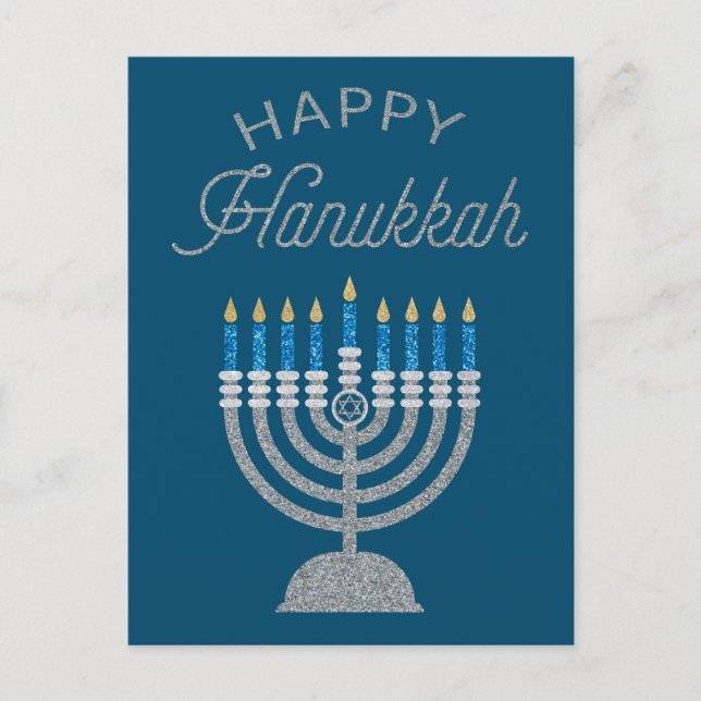 Happy Hanukkah Glitzer Postkarte (Vorderseite)