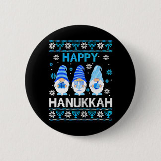 Happy Hanukkah Gnome Gnomies Menorah Ugly Button