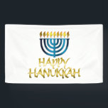 Happy Hanukkah Gold Aquamarin Menorah Banner<br><div class="desc">Happy Hanukkah Gold Aquamarin Menorah Banner</div>