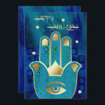 Happy Hanukkah. Gold Hamsa Hand Feiertagskarte<br><div class="desc">Happy Hanukkah. Eleganter Festivals Gold Foil Hamsa Hand Lucky Symbol und Star of David Design anpassbare Hanukkah Grußkarte / Hanukkah Feier Einladungen mit personalisiertem Text. Matching Karte,  Party Einladungen,  Favoriten und Geschenke verfügbar in der jüdischen Ferien / Hanukkah Kategorie unseres Stores.</div>