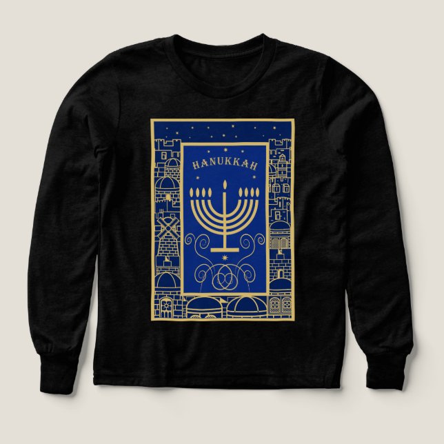 Happy Hanukkah Gold Menorah Jewish Holiday (Motif recto)