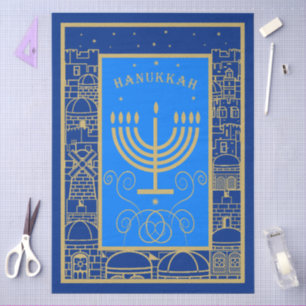 Happy Hanukkah Gold Menorah Judenurlaub Seidenpapier