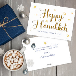 Happy Hanukkah Gold Script Holiday Card Feiertagskarte