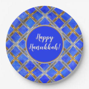 Happy Hanukkah Gold, Silber und Weiß Schnürsenkel Pappteller