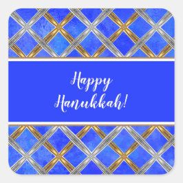 Happy Hanukkah Gold, Silber und Weiß Schnürsenkel Quadratischer Aufkleber
