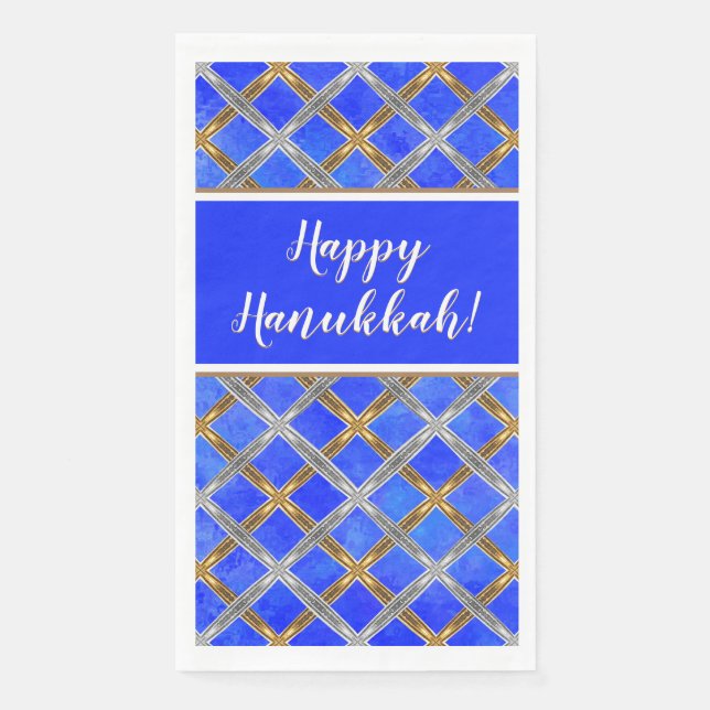 Happy Hanukkah Gold, Silber und Weiß Schnürsenkel Serviette (Vorderseite)