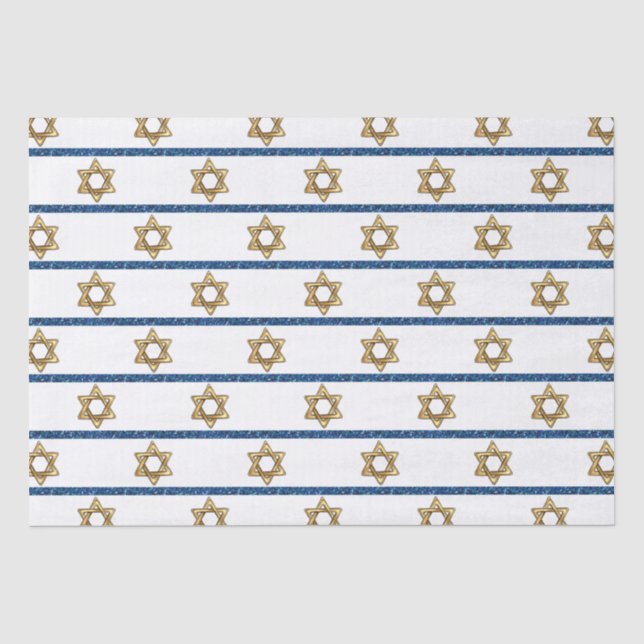 Happy Hanukkah Gold Star von David White Blue Seidenpapier (Vorderseite)