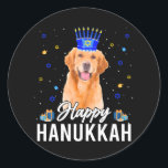 Happy Hanukkah Golden Retriever Menorah Hat Runder Aufkleber<br><div class="desc">Happy Hanukkah Golden Retriever Menorah Hat</div>