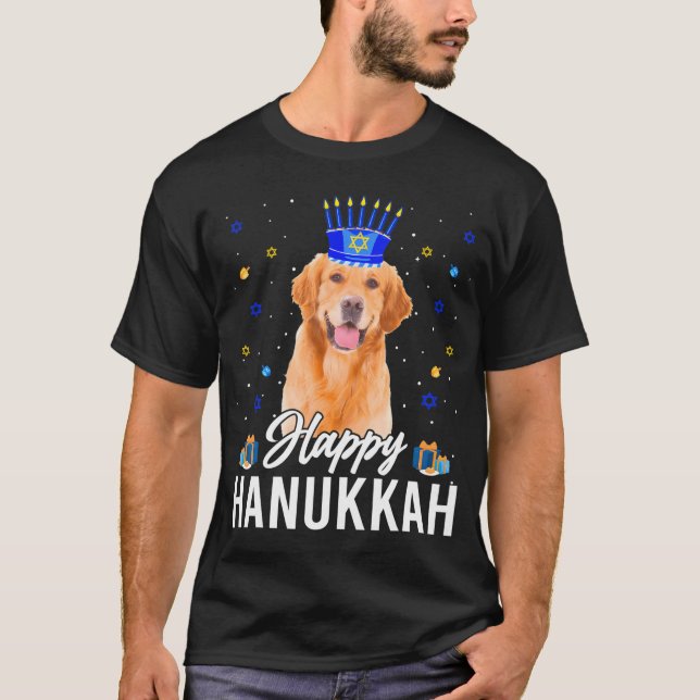 Happy Hanukkah Golden Retriever Menorah Hat T-Shirt (Vorderseite)