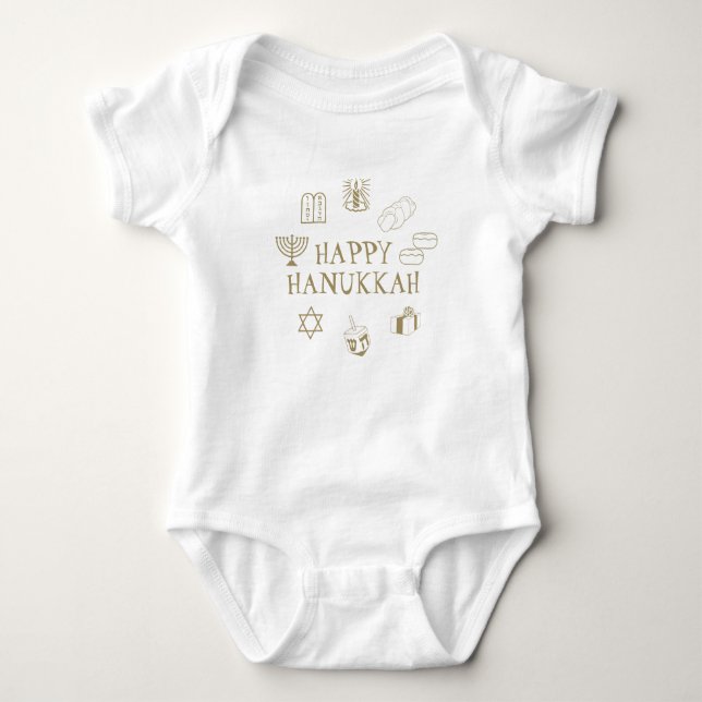 Happy Hanukkah goldweiß Brauch niedlich Baby Strampler (Vorderseite)