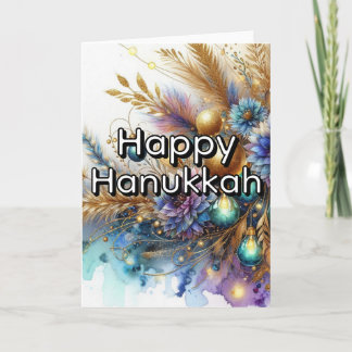 Happy Hanukkah Greeting Card - Blue Gold Abstract  Karte