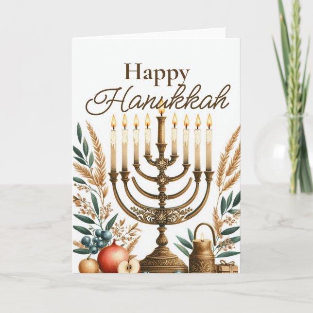 Happy Hanukkah Greeting Card - Menorah Floral Karte (Vorderseite)
