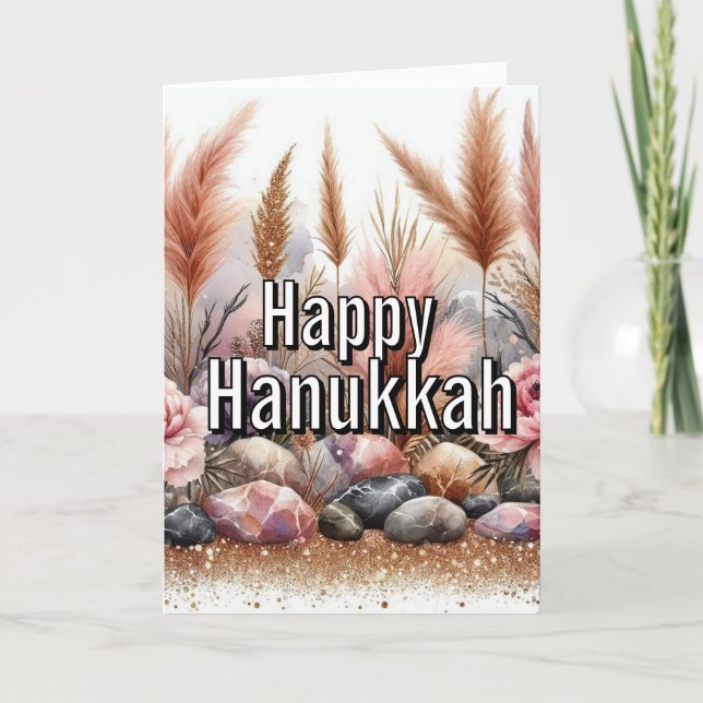 Happy Hanukkah Greeting Card - Modern Simple Pink Karte (Vorderseite)