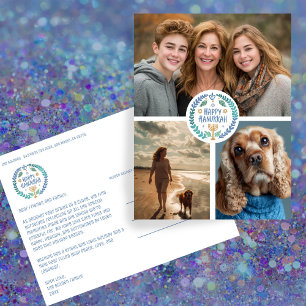Happy Hanukkah Hand Gezeichnet CUSTOM 3 FOTO Urlau Postkarte