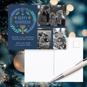 Happy Hanukkah Hand Gezeichnet CUSTOM 3 FOTOS Urla Postkarte
