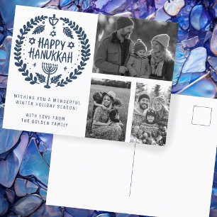 Happy Hanukkah Hand Gezeichnet CUSTOM 3 FOTOS Urla Postkarte