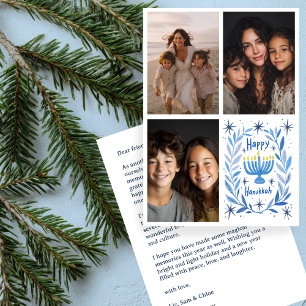 HAPPY HANUKKAH HandGezeichnet CUSTOM 3 FOTO Letter Feiertagskarte