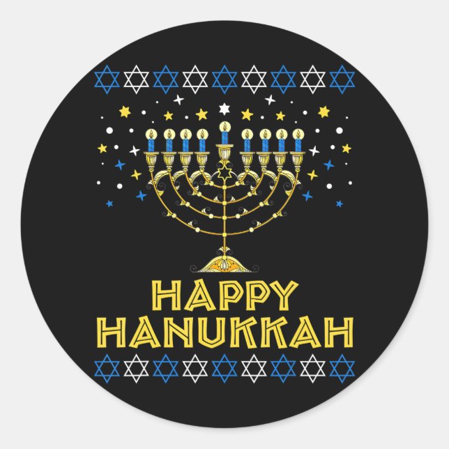 Happy Hanukkah Hanukkiah Stern von David jüdisch Runder Aufkleber (Vorderseite)