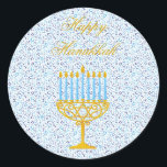 HAPPY HANUKKAH Hebräisch KUSTOMIZABLE Stickers<br><div class="desc">HAPPY HANNUKAH Weihnachtsgeschenk Sticker mit Sternen von David, Menorah und Hebräischen Briefen - Unbestreitbar klassischer Stil dieser einzigartigen Hanukkah Geschenksticker sind perfekt, um Lächeln auf die Gesichter Ihrer Freunde und Familie während der Feriensaison zu bringen!!! Das ist ein wunderschönes Geschenkartikel-Accessoire, das eine wunderbare jüdische Symbole auf dem blau-goldenen Farbmuster hat....</div>