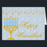 HAPPY HANUKKAH Hebrew CUSTOMIZABLE Grußkarte<br><div class="desc">HAPPY HANNUKAH Holiday Grußkarte mit Sternen von David, Menorah und Hebräischen Briefen - Diese einzigartige Hanukah Card ist perfekt, um Ihren Freunden und Familie während der Feriensaison ein Lächeln auf die Gesichter zu bringen!! Dies ist eine wunderschöne Hanukka Grußkarte, die eine wunderbare jüdische Symbole auf dem blau-goldenen Farbmuster hat. Kann...</div>