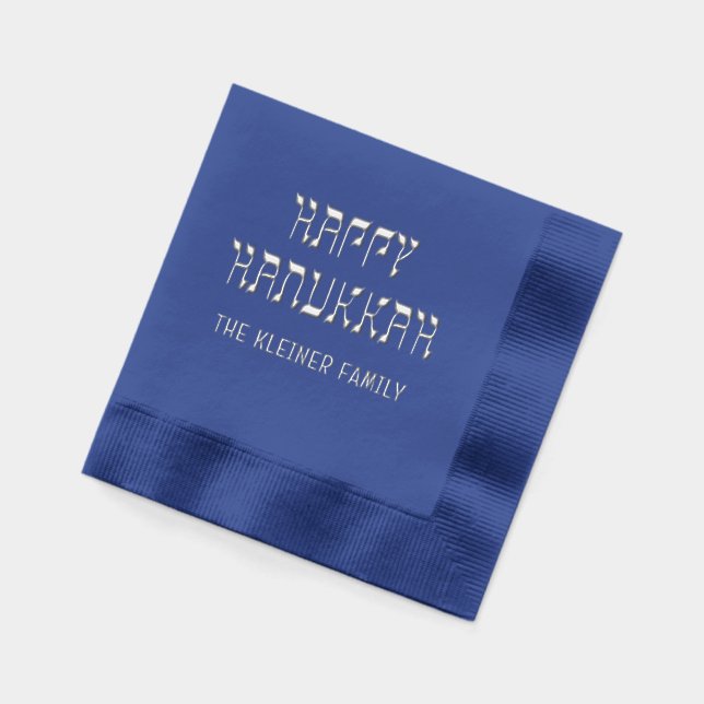 Happy Hanukkah Hebrew Style #11 Familienname Servietten Mit Folie (Links)