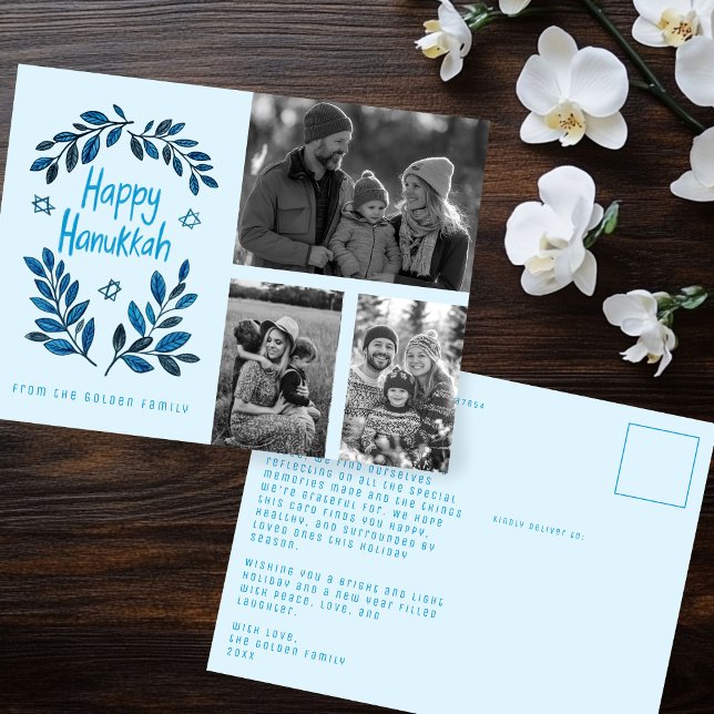 Happy Hanukkah Holiday CUSTOM 3 FOTOS Postkarte (Happy Hanukkah CUSTOM THree PHOTOS Holiday Postcard
)