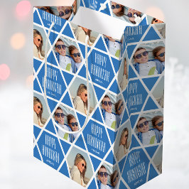 Happy Hanukkah Individuelle Name Fotos Star Blue Mittlere Geschenktüte