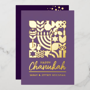 Happy Hanukkah Jewish Greeting Foil Holiday Card Folien Feiertagskarte