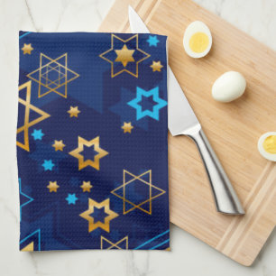 Happy Hanukkah Jewish Star Menorah Blue Geschirrtuch