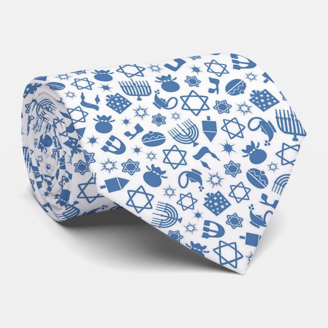 Happy Hanukkah Jewish Star Menorah Blue Neck Tie Krawatte (Gerollt)