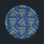Happy Hanukkah Jewish Star Menorah Blue Paper Plat Pappteller<br><div class="desc">Happy Hanukkah,  Menorah,  jüdischer Stern,  blaue Teller.</div>