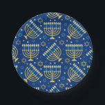 Happy Hanukkah Jewish Star Menorah Blue Paper Plat Pappteller<br><div class="desc">Happy Hanukkah,  Menorah,  jüdischer Stern,  blaue Teller.</div>
