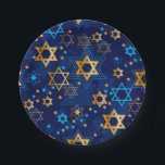 Happy Hanukkah Jewish Star Menorah Blue Pappteller<br><div class="desc">Happy Hanukkah,  Menorah,  jüdischer Stern,  blaue Teller.</div>