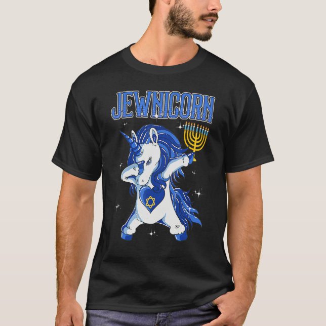 Happy Hanukkah Jewnicorn Dabbing Unicorn Christmas T-Shirt (Vorderseite)