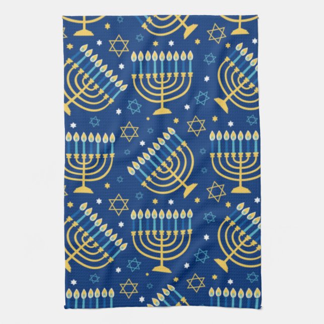 Happy Hanukkah jüdischen Star Menorah Blue Kitchen Geschirrtuch (Vertikal)