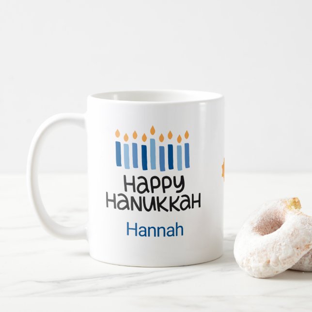 Happy Hanukkah Kids Adorable Name Tasse (Mit Donut)