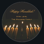 Happy Hanukkah Lamp Menorah Lights Kerze Chanukah Runder Aufkleber<br><div class="desc">Happy Hanukkah Lamp Menorah Lights Kerzen Chanukah Festival der Lichter Stickers,  Hinzufügen Text und Name</div>