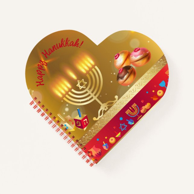 Happy Hanukkah Lights Jewish Holiday Gold Hebrew Notizbuch (Vorderseite)