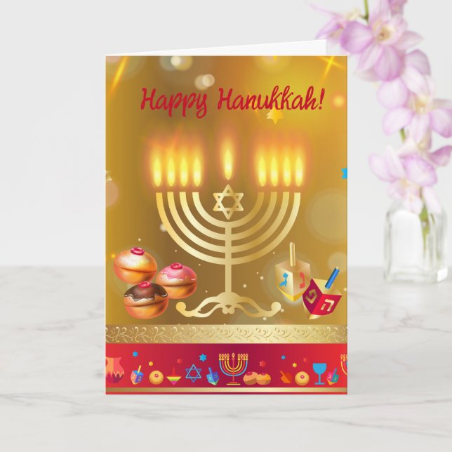 Happy Hanukkah Lights Jüdischer Urlaub Gold Karte (Orchidee)