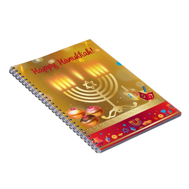 Happy Hanukkah Lights Jüdischer Urlaub Gold Notizblock (Rechte Seite)