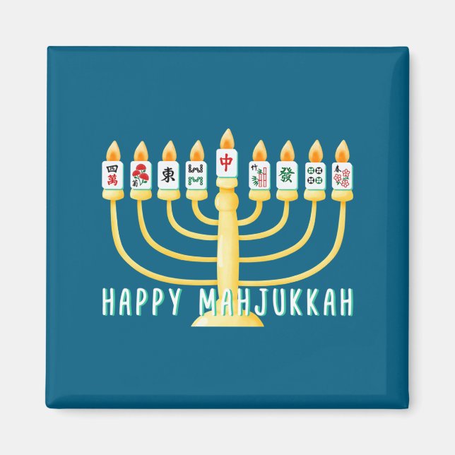 Happy Hanukkah Mahjong Menorah Mahjukkah Chanukkah Magnet (Vorne)