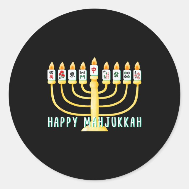 Happy Hanukkah Mahjong Menorah Mahjukkah Chanukkah Runder Aufkleber (Vorderseite)