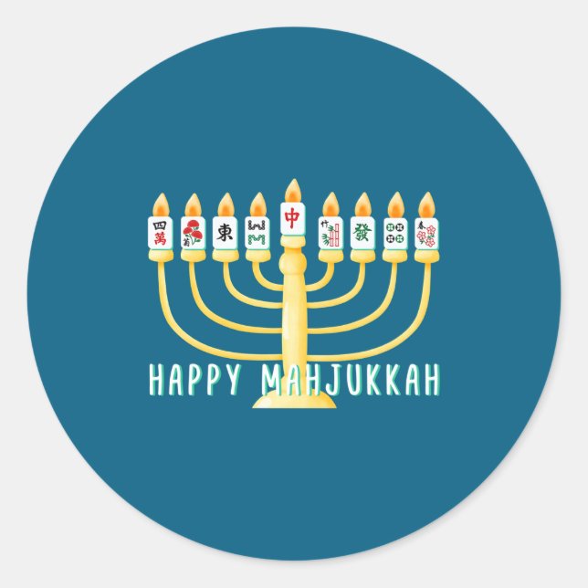Happy Hanukkah Mahjong Menorah Mahjukkah Chanukkah Runder Aufkleber (Vorderseite)