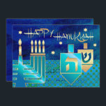 Happy Hanukkah. Maßgeschneiderte Grußkarten Feiertagskarte<br><div class="desc">Happy Hanukka! Menorah,  Gold Foil Dreidels und Star of David Design mit Goldfolie Details Hanukkah Grußkarten / Hanukkah Celebration Einladungen mit personalisiertem Text. Matching Karten und Geschenke verfügbar in der jüdischen Ferien / Hanukkah Kategorie unseres Stores.</div>