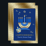 Happy Hanukkah. Maßgeschneiderte Grußkarten Feiertagskarte<br><div class="desc">Happy Hanukkah. Star von David und Menorah Gold Foil Design Customizable Flat Hanukkah Grußkarten / Hanukkah Celebration Einladungen mit personalisierten Namen und Text. Matching Karten,  Porto Briefmarke und andere Produkte in der Jüdischen Ferien / Hanukkah Kategorie unseres Stores.</div>